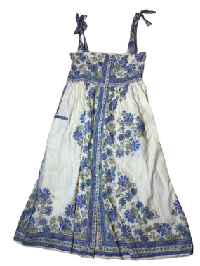 Juliet Dunn London Blue Floral Block Print Tie Shoulder Maxi Dress Size 3